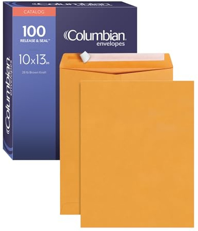 Columbian 10 x 13 Catalog Envelopes with Self Seal Closure, 28 lb Brown Kraft, for Mailing Flat Letter Size Documents or Photos, 100 Per Box (COLO335)