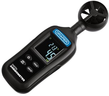 Draper 12445 Handheld Digital Anemometer - Wind Speed and Temperature Meter, 0.4-30m/s and -20 to +70℃