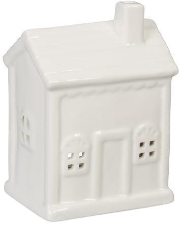 Relaxdays Casetta Portacandele in Ceramica, Casa Luminosa Porta-Tealight, per 1 Candelina, HLP: 12,5 x 9 x 7 cm, Bianco