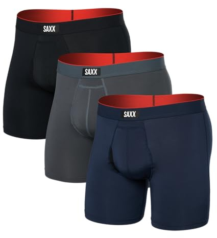SAXX Underwear Co. Men's Underwear with Pouch Multi Sport Mesh Boxer Brief Fly 3Pk, Turbulence/Navy/Black, S