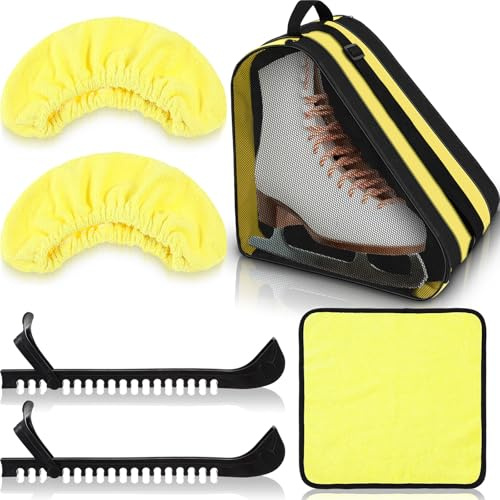 Liliful 4 Pcs Skate Guards Skate Blade Covers Towel Ice Inline Bag Set Ice Skating Guards for Adult Figure Skating or Hockey(Yellow)