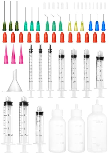 Spruta set 1 ml 3 ml 5 ml 10 ml Luer Lock spruta med trubbig nålspets, 30 ml 50 ml nålflaska applikator för gör-det-själv-hantverk, strass, träbearbetning, färg, lim, olja, bläck, lim