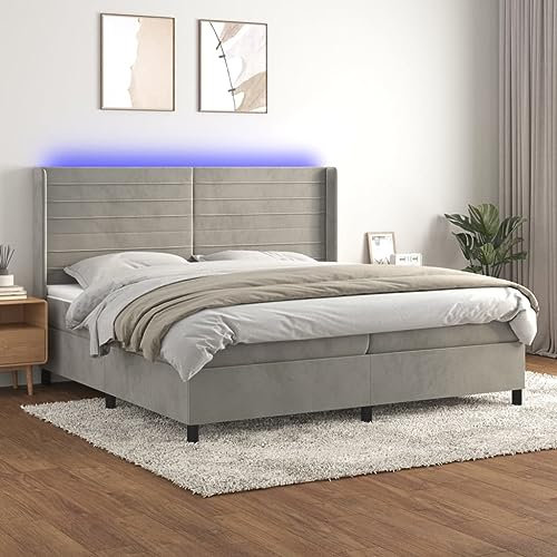 qohoio Boxspringbett mit Matratze & LED Bett Boxspringbett Bett Mit Matratze Polsterbett Schlafzimmer MöBel Hellgrau 200x200 cm Samt - 3139643