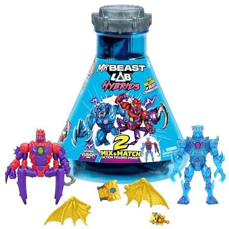 MRBEAST LAB Confezione Multipla Ibrida, Rivela Diverse Parti ibride per Creare 2 Action Figure Mix & Match, Oltre a Parti del Drago della Pantera Dorata, fondere Milioni di Combinazioni di Bestie