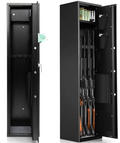 Biometric Fingerprint Rifle Cabinet 57’’ Gun Safe Box with Digital Keypad - Anti-Theft Security Safe for Home Office, Includes Ammo Lockbox & Storage