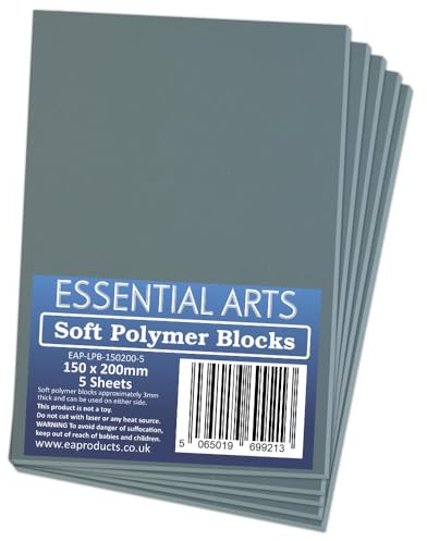 Essential Arts 150 x 200mm Double Sided Soft Grey Polymer Blocks Pack of 5 – 3mm Thick Super Soft Relief Printing Sheets for Easy Lino Carving Art and Craft