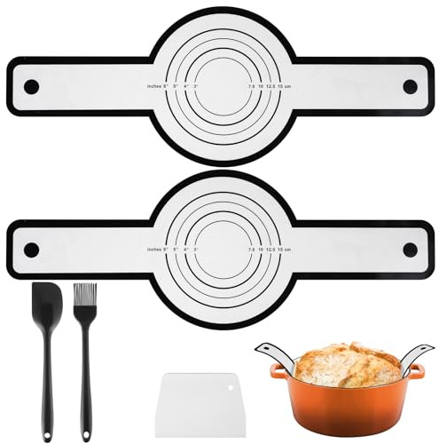 Lifhety 2PCS Silicone Bread Sling for Dutch Oven, Non-Stick Reusable Baking Mats with Dough Scraper, Silicone Spatula & Basting Brush, Long Handle Baking Sling for Transferring and Baking Bread