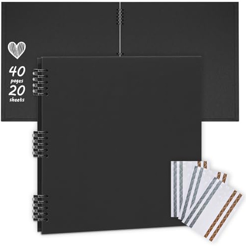Hiwhy Scrapbook Photo Album 12 x 12 Picture Book DIY Scrap Book Hardcover Kraft Paper Scrapbook Supplies for Family, Birthday, Anniversary, Wedding, Black
