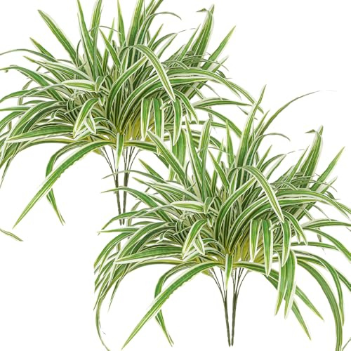 4Pcs Artificial Spider Plant Large 23.6In Fake Greenery Plants UV Resistant Outside Faux Plants Bushes for Indoor Table Outdoor Planter Decor