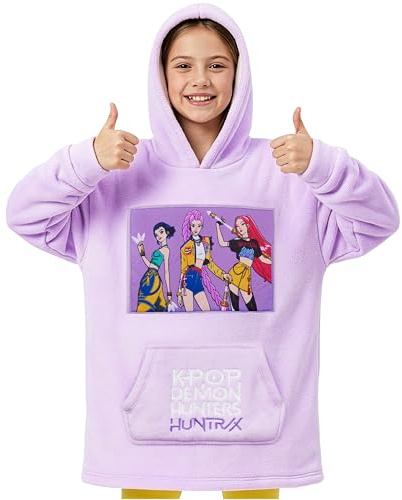 KPop Demon Hunters Huntrix fleece bärbar filt huvtröja för flickor 6–14 år officiellt licensierad KPop Merch, flickgåvor