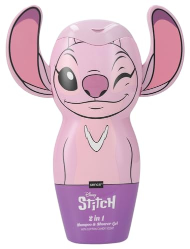 Disney Stitch Shampooing et gel douche 3D barbe à papa (Cotton Candy), pour femmes, adolescentes, filles et comme cadeau pour enfants, Sence Pink Vegan Beauty (1 x 300 ml)
