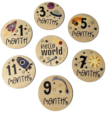 YIPFEN Set de 7 Tarjetas de Madera con Hitos para Bebés, el Regalo Perfecto para Nacimiento o Baby Shower, Ideal para Madres y Padres Primerizos