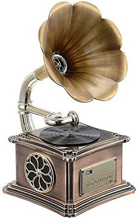 CLSDRZC Skivspelare Musikdosa Grammofon Retro Bluetooth-funktion Vintage skivspelare trumpet med inbyggd USB-blixt