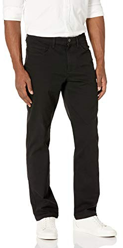 Amazon Essentials Men's Straight-Fit 5-Pocket Comfort Stretch Chino Trousers, Black, 38W / 32L