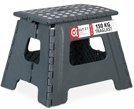 Relaxdays Klapphocker faltbar, Camping Hocker, Kinder Badhocker, bis 150 kg, Kunststoff, HxBxT: 30 x 37 x 29 cm, grau