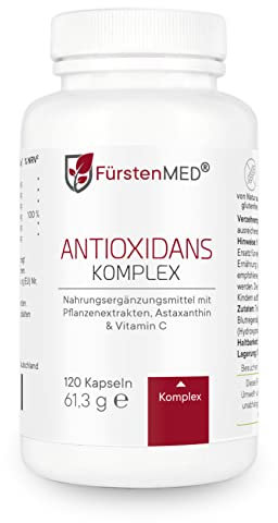 FürstenMED® Antioxidantien Komplex mit 8mg Astaxanthin (aus der Blutregenalge) + OPC & Vitamin C aus Hagebutt - 120 Kapseln - Hochdosiert, Vegan & Ohne Zusatzstoffe