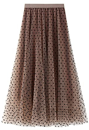 SotRong Jupe plissée en tulle et mousseline de soie pour femme Taille haute et trapèze avec décoration florale, D-beige., taille unique
