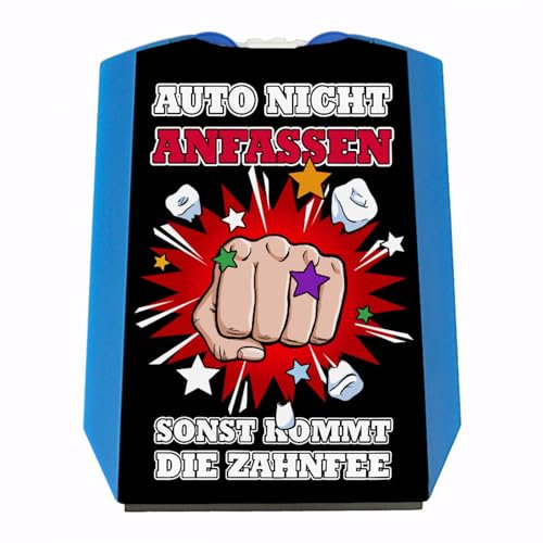 speecheese Auto Nicht anfassen sonst kommt die Zahnfee Parkscheibe mit Faust mit Zwei Einkaufswagenchips und lustigem Spruch für das Auto um Menschen fern zu halten mit Faust Drohung