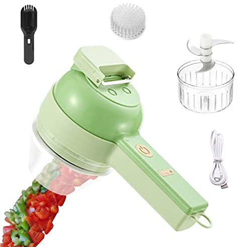 Storaffy Coupe-légumes électrique Portable 4 en 1 | Coupe-légumes Hachoir électrique sans Fil Portable | Veggie Food Chopper Slicer pour Ail Poivre Chili Oignon Céleri Vian