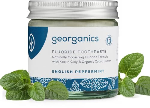 Georganics Fluoride Toothpaste - 60ml - Peppermint Flavour - Non-Foaming Natural Toothpaste with Peppermint Oil - Certified Cosmos Natural, Vegan and Cruelty-Free