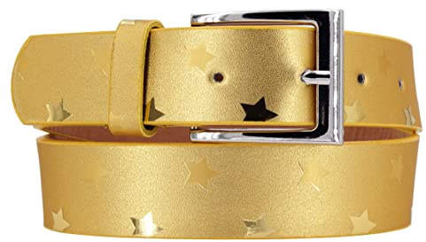 EANAGO Barn glitterbälte med stjärnor – glittrande barnbälte 2,5 cm justerbart, gyllene med silverfärgad spänne – modeaccessoar för flickor & pojkar