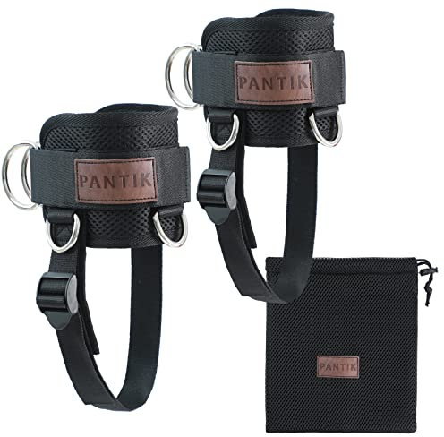 PANTIK Ankle Strap for Cable Machine Adjustable Upgraded Attachments Gym Comfort fit Neoprene Padded Steel Double D-Ring Cuffs Kickbacks, Lift The Butts, Tone Legs, Black