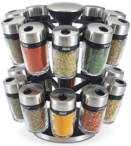 Cole & Mason Gewürzregal Drehkarussell Streuer mit 20 gefüllten Gewürzgläsern - je 8.9 cm hoch
