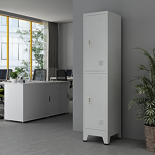 [en.casa] Taquilla Metálica Joroinen con Portaetiquetas para Colegio Gimnasio Taquilla Vestuario con Barra Armario con 2 Puertas con Cerradura 180 x 38 x 45 cm Acero - Gris