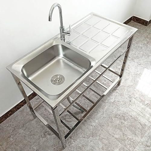 Lavello Da Cucina Commerciale Con Rubinetto Lavello A Una Vasca In Acciaio Inox Lavamani Con Banco Da Lavoro Lavandino Da Giardino Facile Da Installare/pulire Per Garage Ristorante Lavanderia (Size :