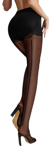 VINICUNCA Back Seam Sheer Tights Women's Seamed Pantyhose Patterned Stockings(S-M, Backseam, Black)