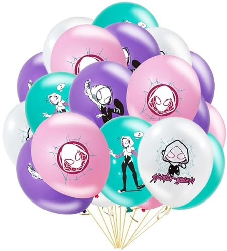 POPOYU 20Pcs Spider Women Birthday Balloons - Pink Purple Kids Spider Princess Party Decor, Helium Balloons for Kids Spidey Themed Party Supplies