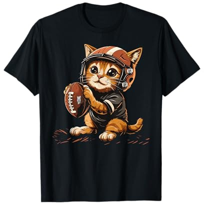 Cute Football Cat on Football player T-Shirt for Men Women Kids