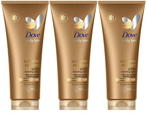 Dove Summer Revived Medium to Dark Gradual Tanning Lotion For a Sun-Kissed Glow Self Tan Body Lotion Tanning Lotion For All Skin Types 200ml, Pack of 3