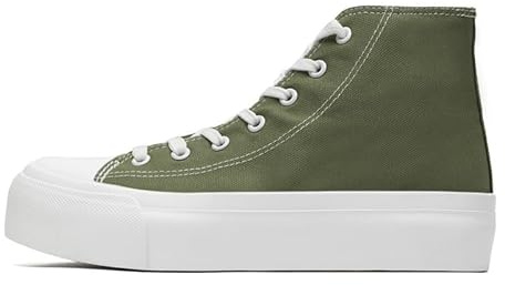 Women's Fashion Platform Trainers Ladies High Top Canvas Shoes Classic Platform Lace Up Sneakers Pumps Plimsolls Outdoor Sport Tennis Running Walking Shoes Breathable Army Green