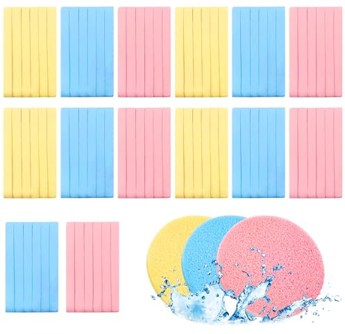 240 Pcs Compressed Facial Sponge,Professional Makeup Removal Sponge,Round Face Cleaning Sponge for Spa,Exfoliating,Face Wash(Yellow,Pink,Blue)
