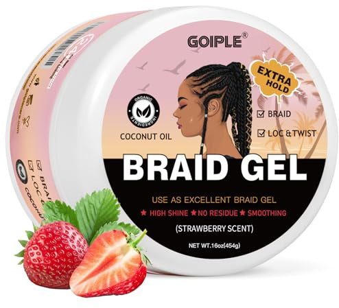Large Capacity Family Pack Smoothing Braiding Gel for Twist, Locs, Braids, Edge Control, Cornrows - Strong Hold, No Flake, Anti-Frizz, Easy to Use Hair Gel Women (16 OZ Strawberry Flavor)