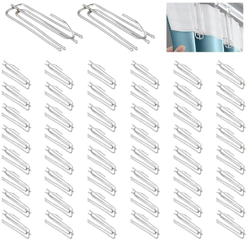60 Pcs Metal Pinch Pleat Curtain Hooks 4 Prongs, Stainless Steel Curtain Pins Hook 2*7cm, Drapery Hook and Pin for Pleated Drape, Heavy Duty Curtains Pinch for Window Rods, Shower Curtains (Silver)