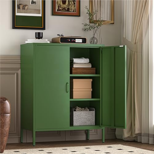 YAUWOH Metal Cabinet with 2 Doors and 4 Shelves，39.96 Tall Steel Office Cabinet,Bathroom Floor Locker for Office,Home,Garage,Gym,School (1PC,Forest Green)