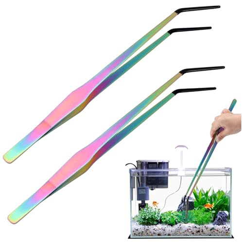 OLIISS Reptile Feeding Tongs with Rubber Tip - 15 Extra Long Tweezers for Aquariums & Crafts - Stainless Steel Feeder Tools for Bearded Dragons & Lizards - Terrarium Tank Supplies - 2 Pack