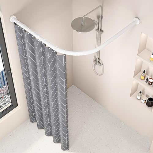 Böjd hörnbadkar greppstång, L-formad ingen borr hörn duschstång, justerbart rostfritt stål för små badrum, vit (storlek: A 70–95 x 70–95 cm)