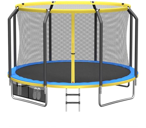 Panana 8ft / 10ft / 12ft / 14ft Outdoor Garden Trampoline with Safety Enclosure Net, Non-Slip Ladder & Shoe Storage Bag, Heavy Duty Recreational Fitness Trampoline for Garden Fun