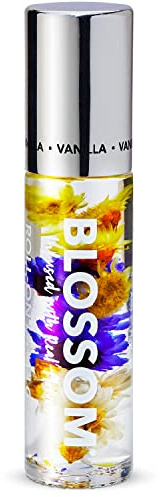 Blossom Roll on Lip Gloss, Scented Clear High Shine Moisturizing Lip Oil, Non Sticky, Infused with Real Flowers, Made in USA, 0.2oz, Vanilla Bean