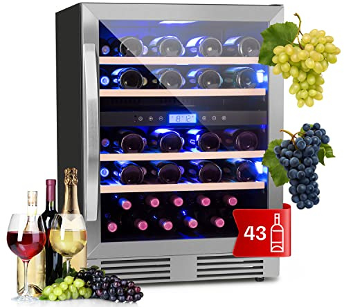 Klarstein Einbau-Weinkühlschrank, 2 Zonen Getränkekühlschrank Klein, Kleiner Weinschrank 129L, Wein-Kühlschrank Klein mit Glastür, Indoor/Outdoor Flaschenkühlschrank, Wine Fridge für 43 Flaschen