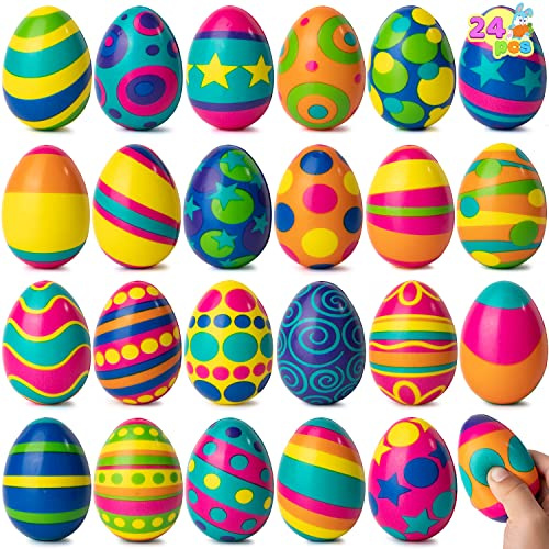 JOYIN 24 PCS Squishy Toys Slow Rising Stress Ball Soft Fidget Squeeze Eggs for Easter Hunt, Basket Stuffer Fillers, Toys Gifts Party Favor