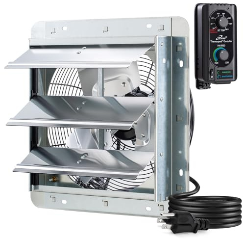 iLIVING 12 Wall Mounted Shutter Exhaust Fan, Automatic Shutter, with Thermostat and Variable Speed controller, 0.6A, 960 CFM, 1400 SQF Coverage Area Silver (ILG8SF12V-ST)