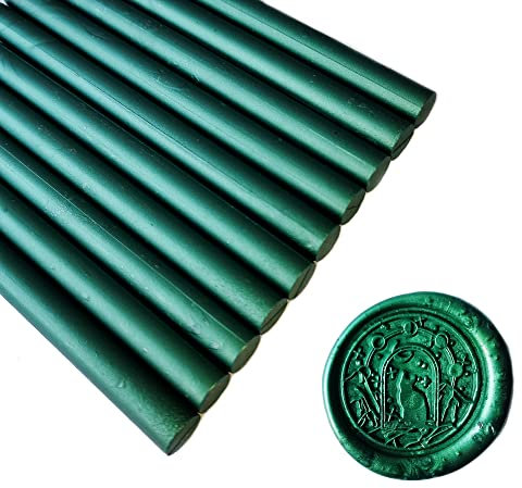 10 Stück Siegelwachsstäbe für Wachssiegel Stempel, AMTOL Siegellack Wachs Sticks für Klebe Pistole,ideal für Hochzeits Einladungen, Geschenk Verpackung,Karten Umschläge (Kieferngrün)