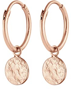 Elli Earrings Ladies Creoles Platelet Coin Pendant Organic in 925 Sterling Silver