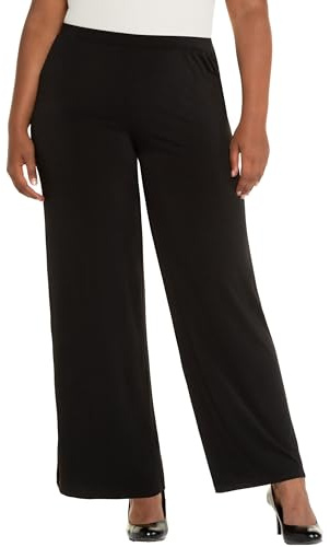 Ulla Popken Pantaloni in Jersey da Donna, Taglie Forti, Taglie Forti, Gamba Larga, Elastico Fino alla Taglia 66/68 701175, Nero, 61W / 32L
