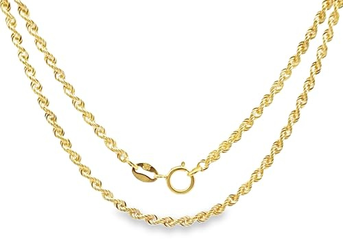 World of Jewellery 9ct 2mm Gold Rope Chain Necklace 18 Inch Long