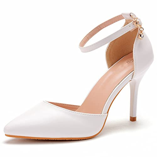 Femmes Chaussures De Mariage, Bout Fermé Talon Haut Dentelle Fleur Blanche 9 Cm Dance Party Danse Mariage Séance Photo Adulte Cadeau Chaussures Chaussures De Mariée